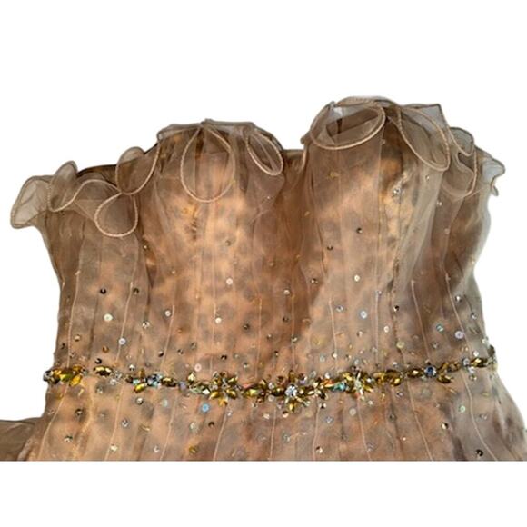 Blush Prom by Alexia Champaign & Leopard Elegant Size 8 strapless Mini Dress - Picture 6 of 7